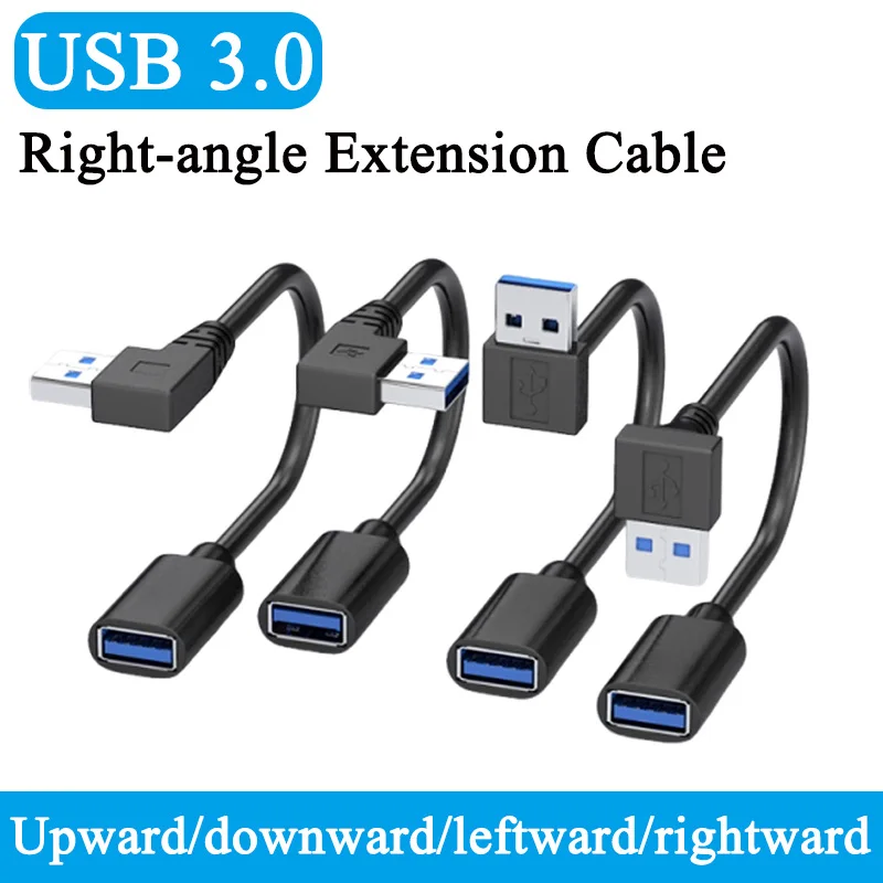USB 3.0 Right Angle Data Extension Cord USB 90 Degree Male to Female Power Connection Cable Up/Down/Left/Right Bends  Extension