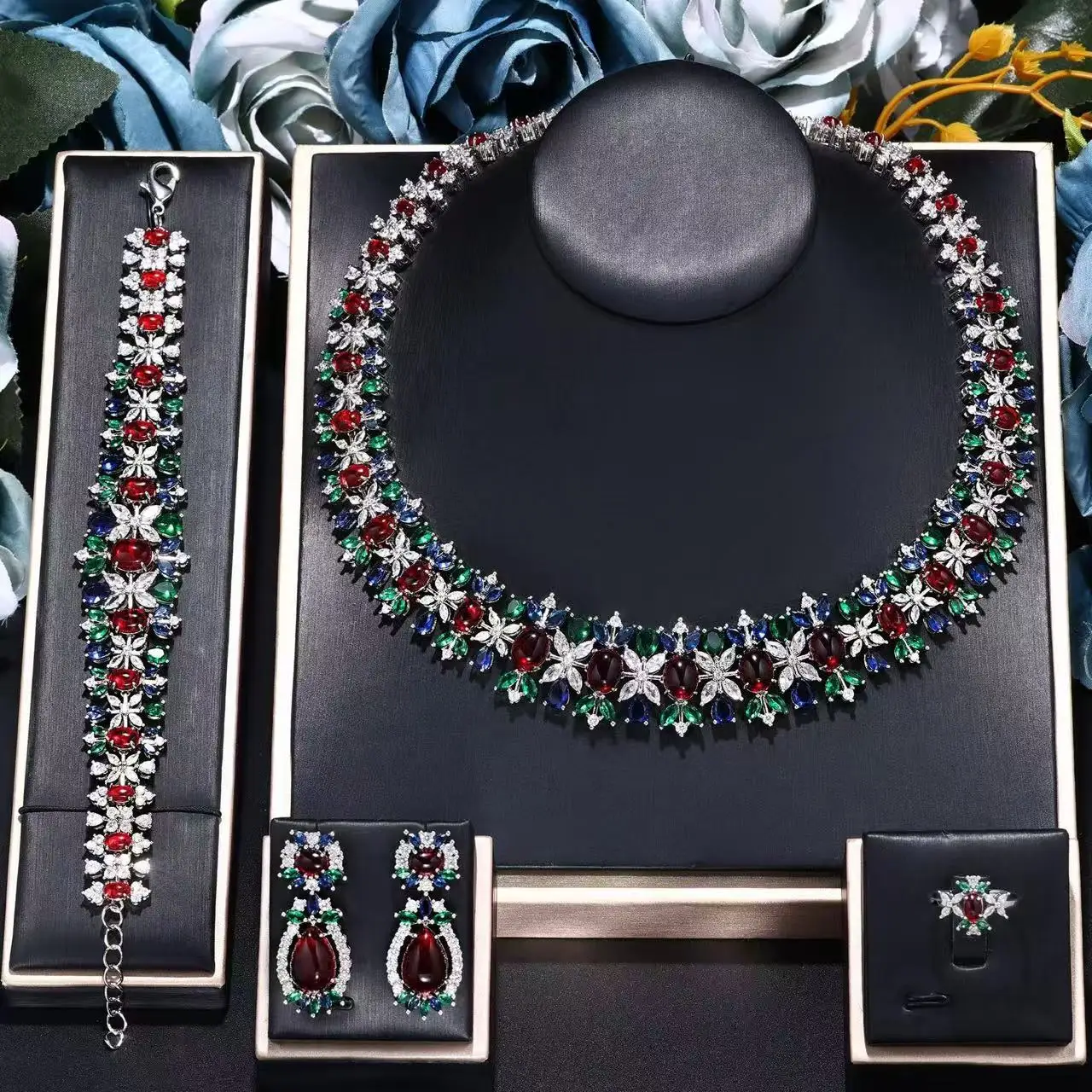 HIBRIDE 2025 New Gorgeous Jewelry Multicolor Necklace Earrings Bracelet Set Suitable for Wedding Prom Bridal Holiday Gift S-986