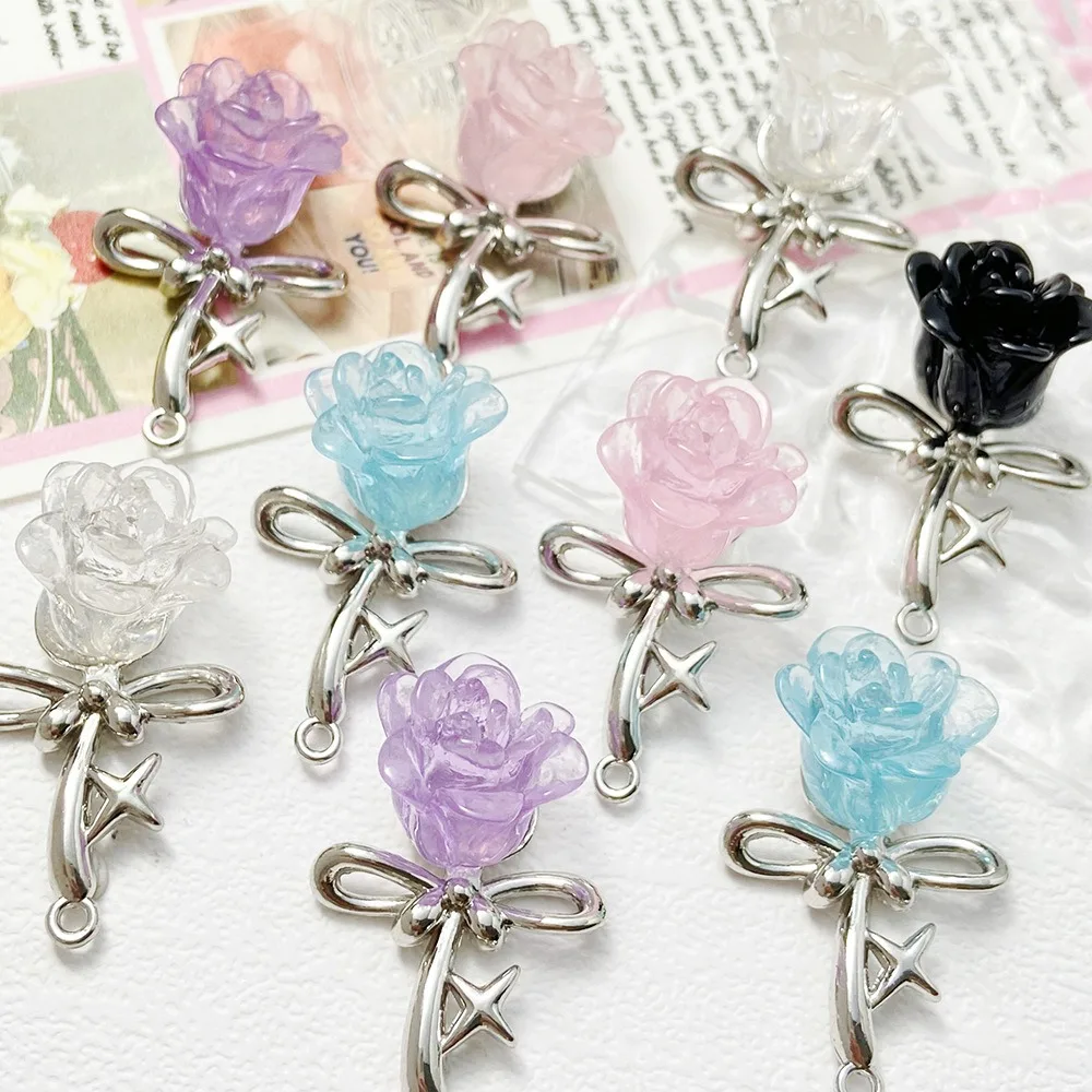 Three-dimensional transparent rose personality diy handmade pendant bracelet necklace earrings jewelry accessories