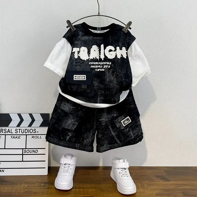 Boys' Summer Clothes Set New Children's Short sleeved Tie dye T-shirt+Shorts Casual Two piece Set