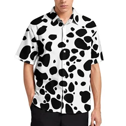 Cow Spot Leopard Hawaiian Print męski koszulka z krótkim rękawkiem wygodny męski kardigan najwyższej codzienna koszula męska