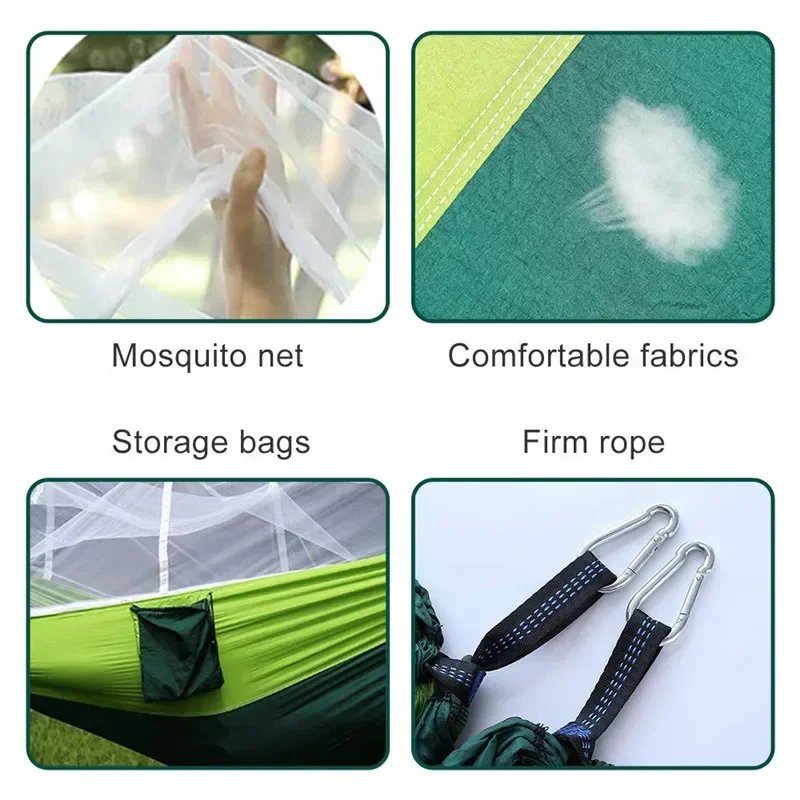 Double Camping Hammock with Net Mosquito/Bug | Included 6 Loops Tree Straps and Carabiners,Parachute Nylon Lightweight,Portable