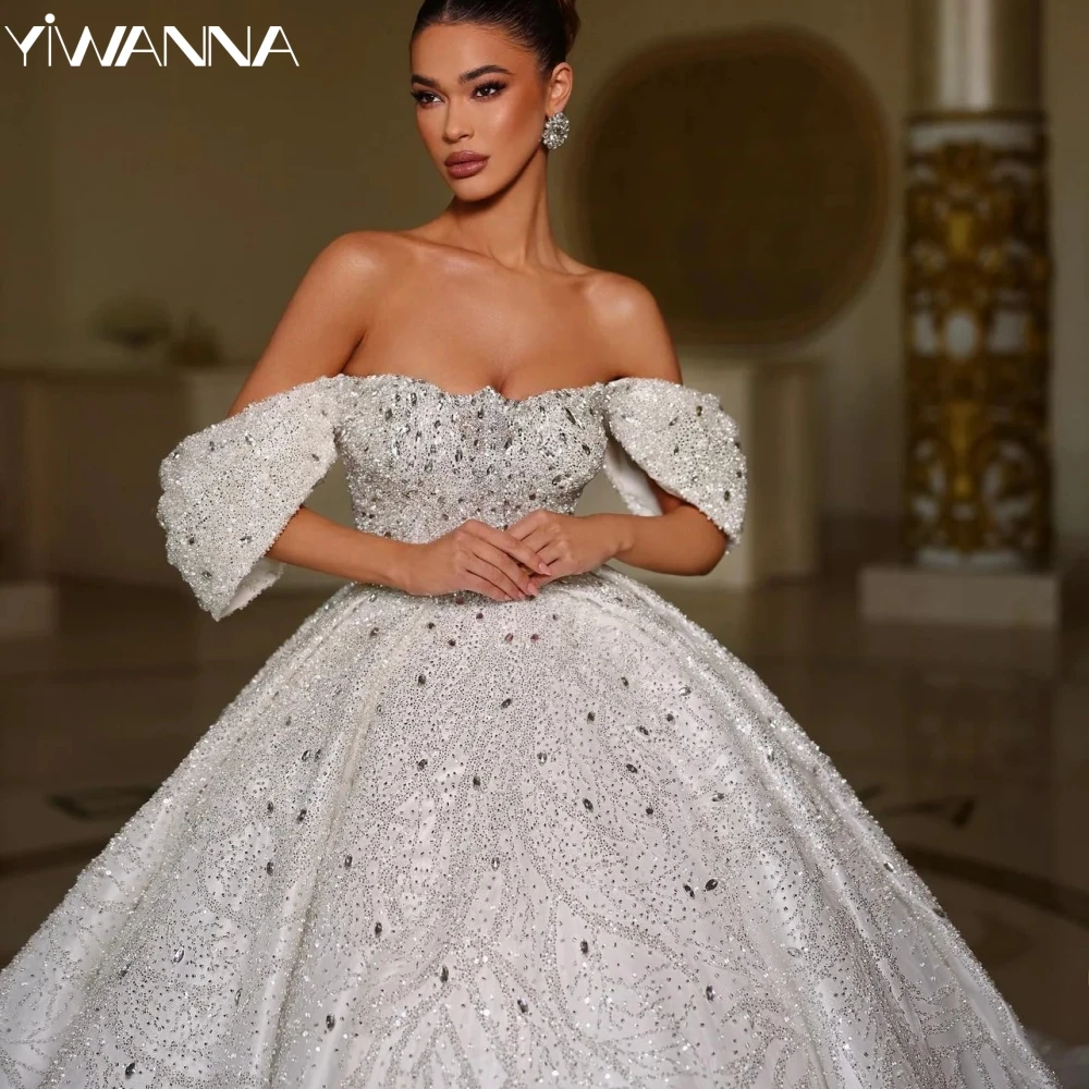 

Shiny Beaded Rhinestones Wedding Dress Sequined Off The Shoulder Bridal Gown 2025 Customized Ball Gowns Long Dresses For Bride