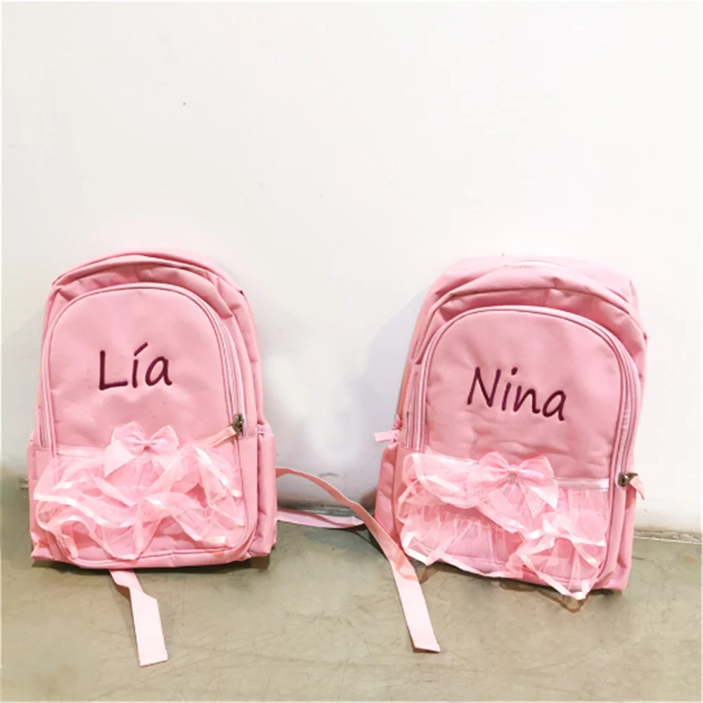 Personalized Girls Lace Dance Bag Embroidered Name Dance Ballet Bag Custom Name Children Ballerina Bag Kid Gymnastics Backpack