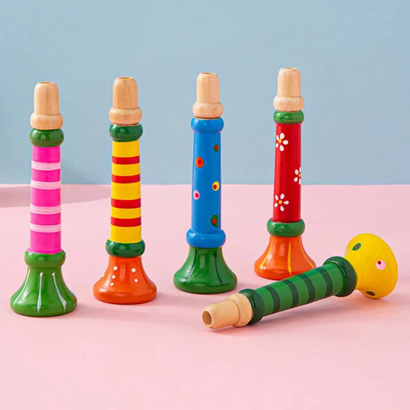 2 stücke Kinder Holz Trompete Spielzeug Kinder Pfeife Horn Musical Instrument Frühe Pädagogische Montessori Spielzeug Sound Training Spiele TMZ