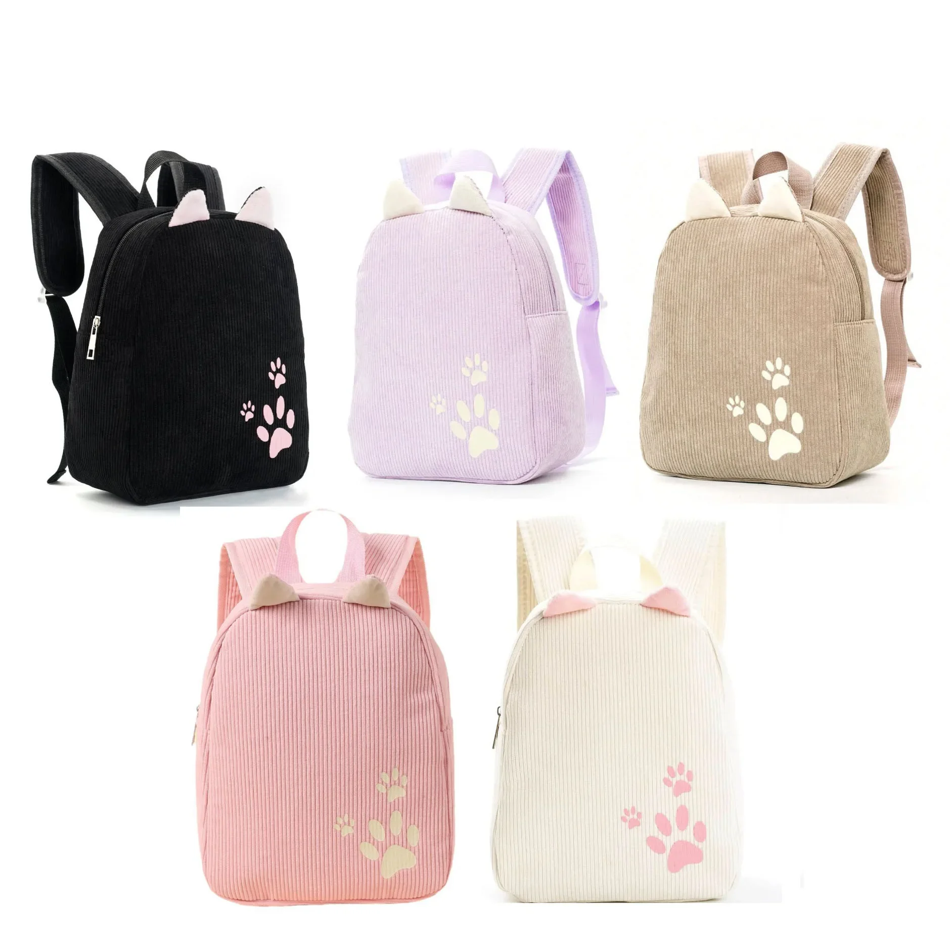 

Kindergarten Backpacks for Children Girls Boys Corduroy Kids Backpack Multi-color Solid Colors Cute Baby Bags