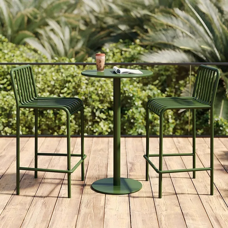 

Modern outdoor creative high bar table and chair wrought iron villa courtyard cafe milk tea shop balcony table and chair combina