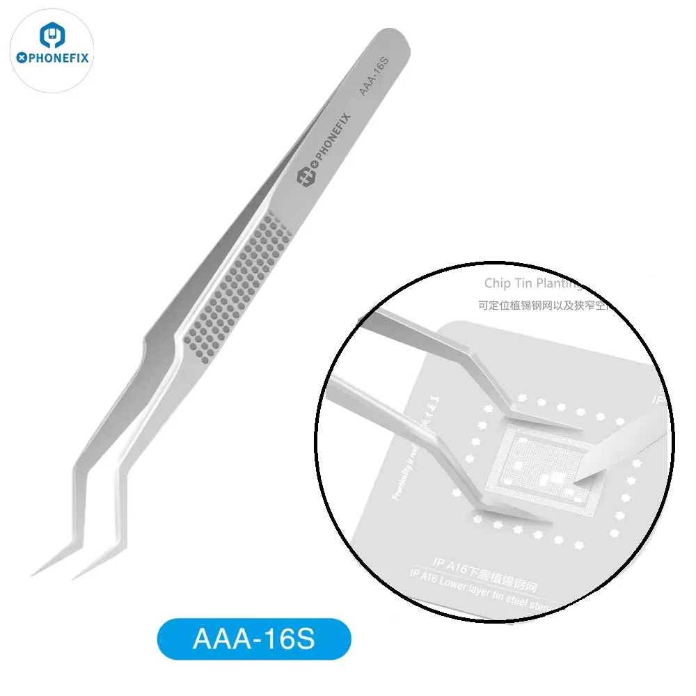 AAA-16S Chip Tin Planting Tweezers Stainless Steel Anti-Static Tweezers for Phone Motherboard Soldering Wire Repair Tool