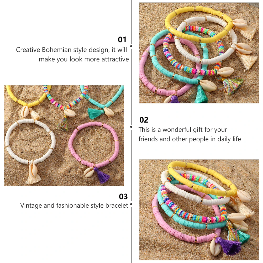 

1 pc Shell Tassel Style Bohemian Ethnic Tassel Bracelet Polymer Clay Ethnic Jewelry Wrist Hand Ornament Accessories