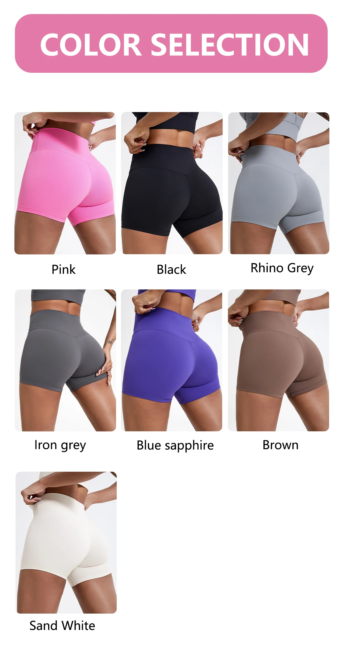 Hochgeschnittene Damen-Sportshorts Push-Up Gym-Leggings Weiche Schnelltrocknende Workout-Fitness-Laufbekleidung Yoga-Trainingsshorts – Detail 6