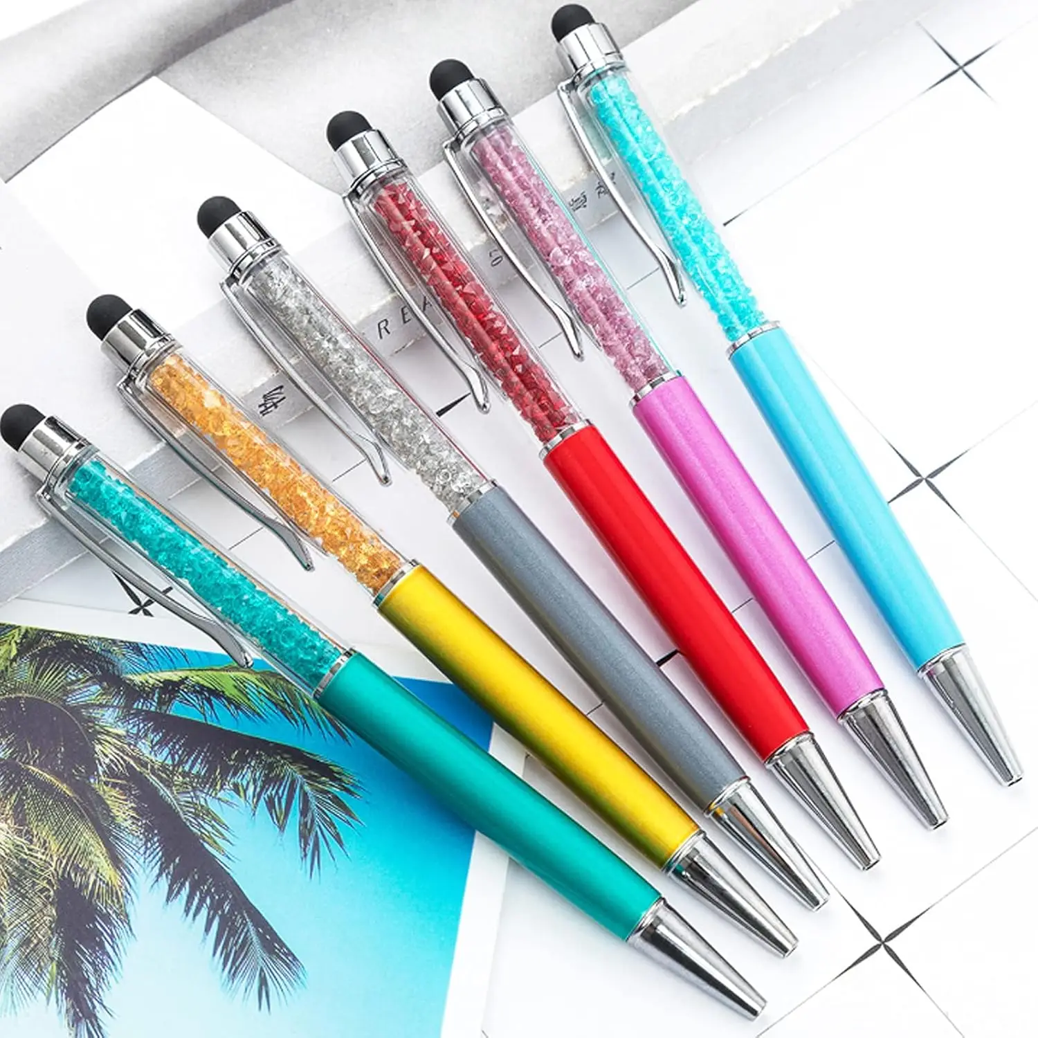 26 قطعة أقلام حبر جاف كريستال ل قلم بالسعة 2 في 1 بريق البريق الماس بلينغ جوهرة أقلام الكتابة الحبر الأسود النحيف