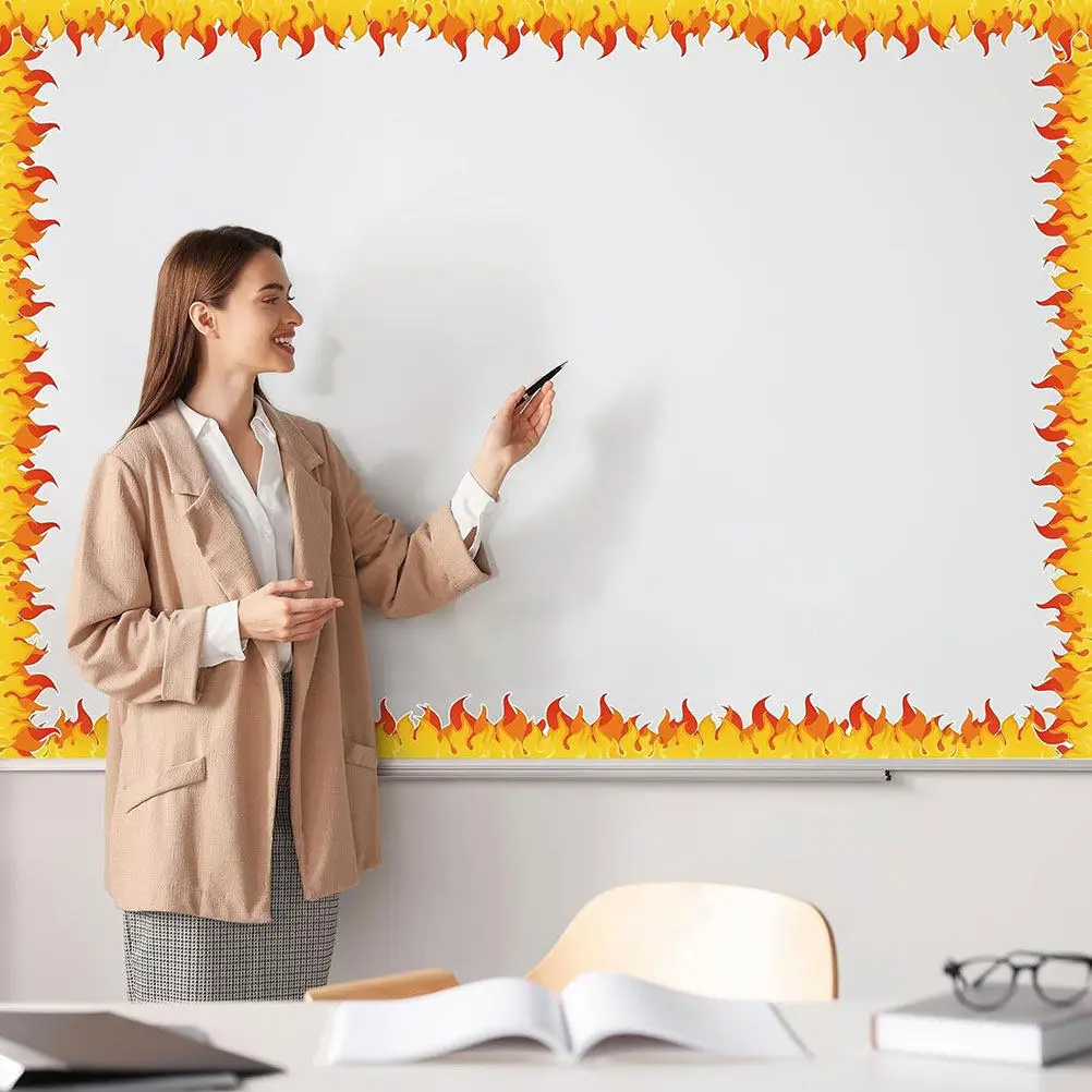 

1 Roll Flame Border Sticker for Bulletin Board DIY Fire Trim Decal Classroom Chalkboard Wall Decoration Rolled Decals