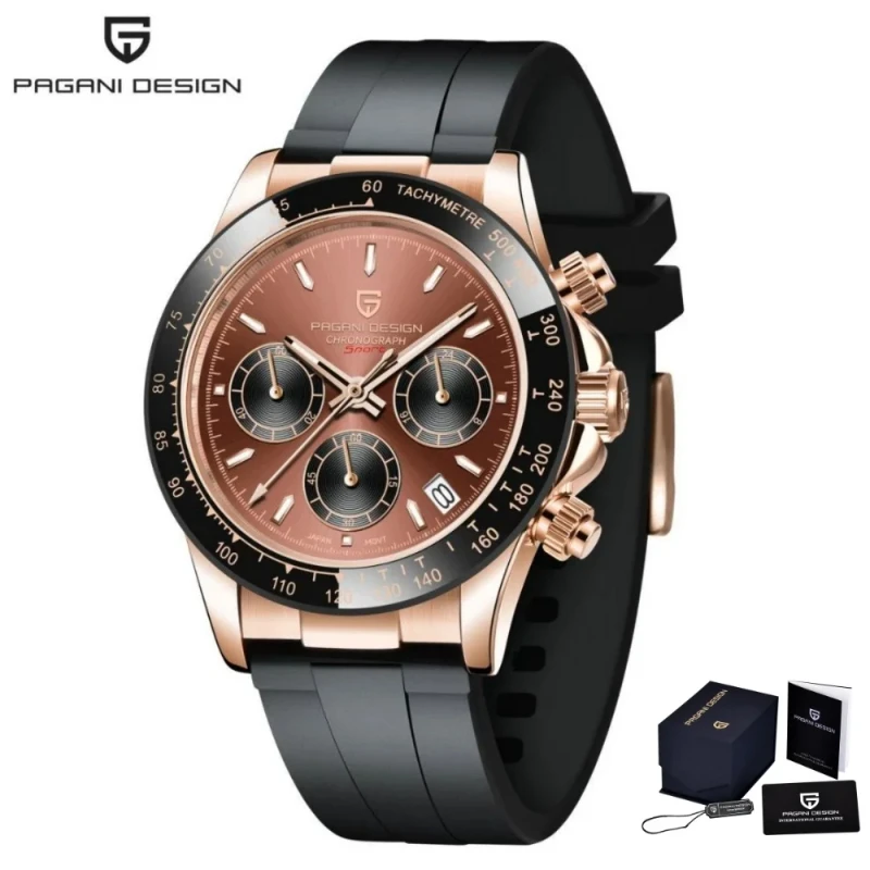 PAGANI PD-1644 Racing Chronograph Men Wristwatch Quartz Watch Meteorite Dial Rose Gold Stainless Steel Waterproof