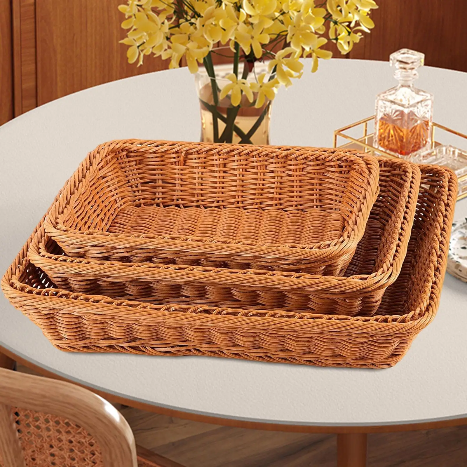 

3x Bread Basket Breakfast Basket Rustic Decoration Woven Fruit Basket Serving Basket for Food Restaurant Home Hotel Living Room