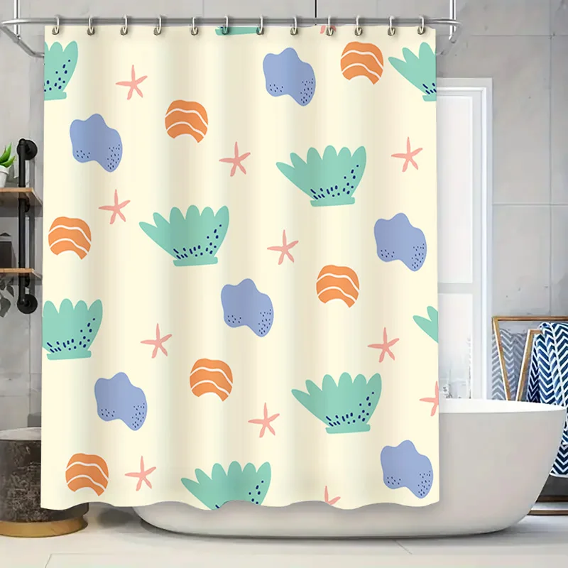 

Bathroom Decor Shower Curtain Set with Seashell Pattern in Blue Green for Bathroom Decoration Waterproof Fabric Bath Shower Curt