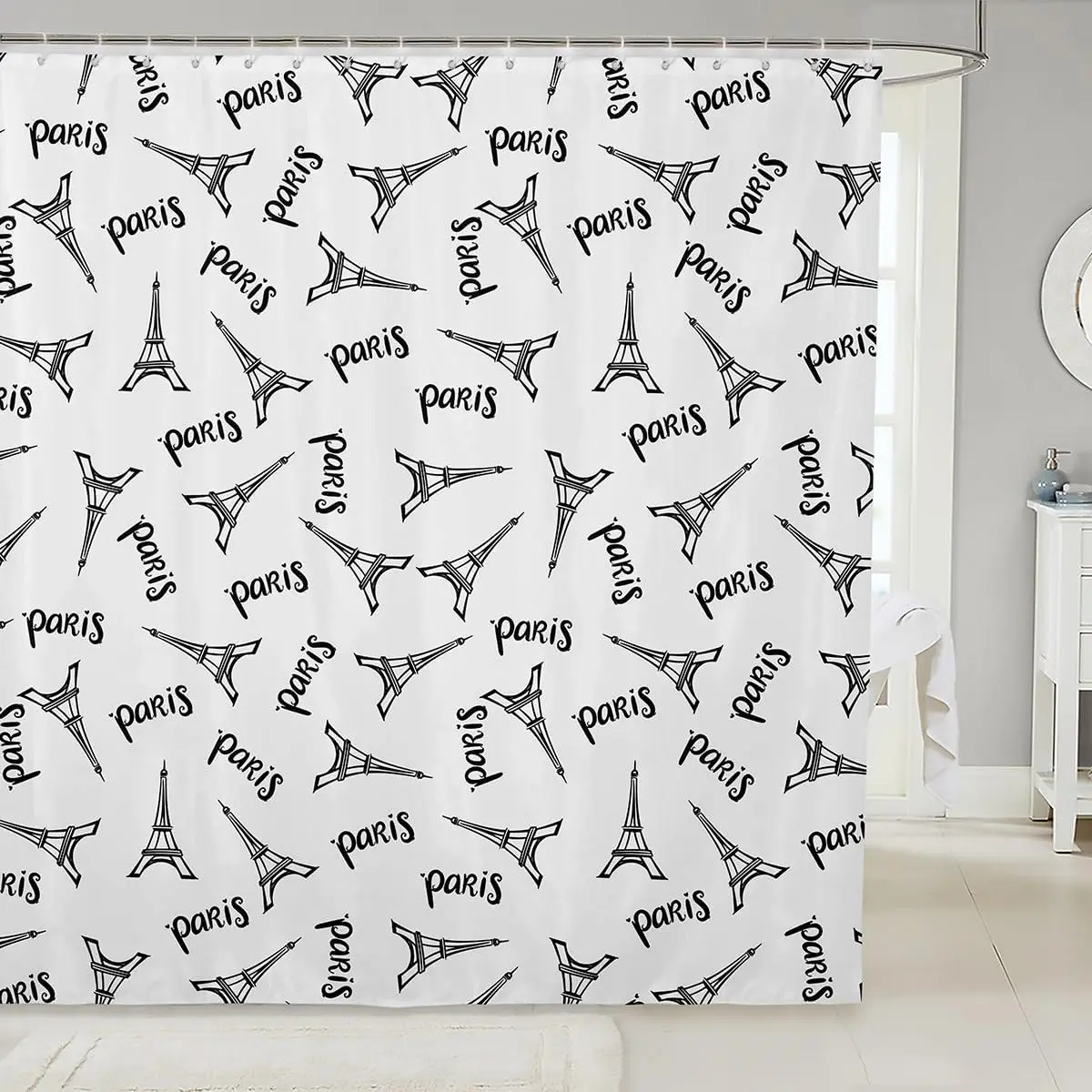 

Париж Эйфелева башня занавеска для душа черный, белый узор романтический город дизайн модный декор для ванны водонепроницаемая ткань аксессуары для дома