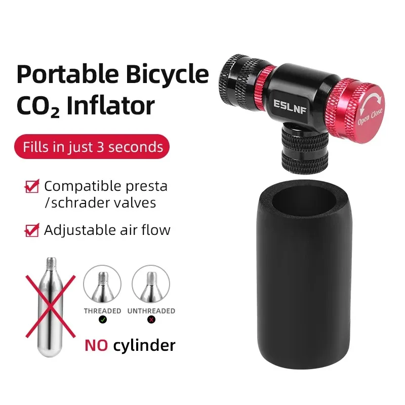 ESLNF Tragbare Fahrrad-CO2-Pumpe mit Schwammabdeckung, Aluminiumlegierung, Fahrradreifenfüller für Schrader Presta MTB, schnelles Pumpenwerkzeug