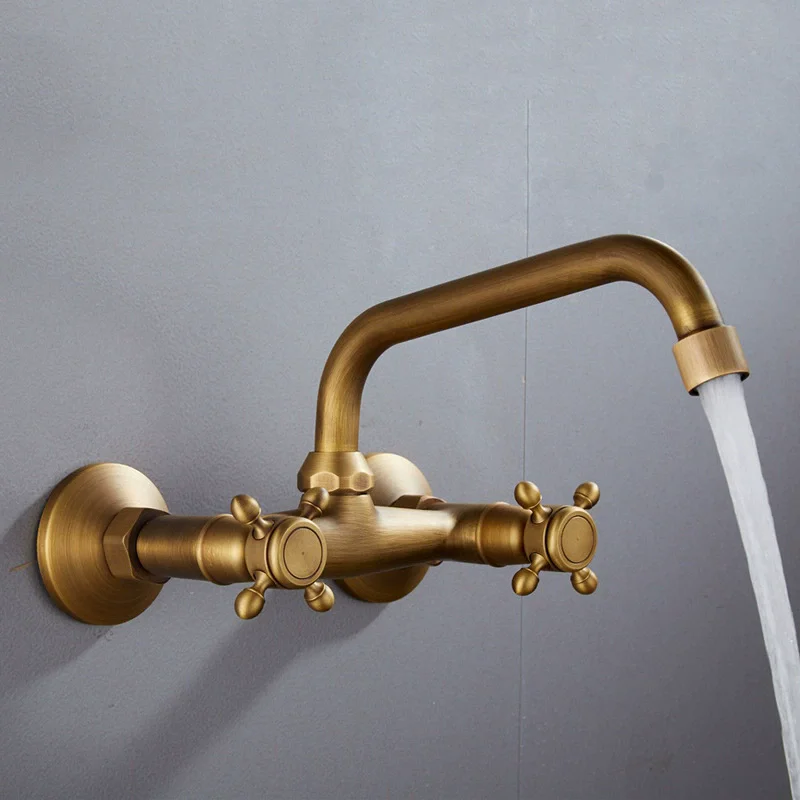 

Антикварный настенный смеситель для ванной комнаты, для раковины, с подачей горячей и холодной воды, из латуни, для душевой зоны