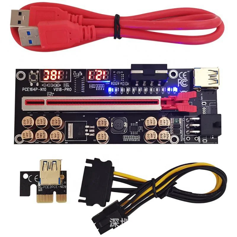 3PCS v018 V18 pro pci-e 1x to 16x 6pin 4pin gpu riser adapter card with usb sata cable