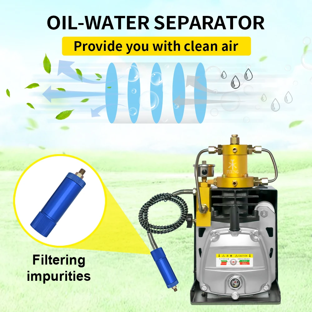 TUXING 300Bar 4500Psi PCP Air Compressor High Pressure Adjustable Pressure Auto Stop Compressor for Scuba Diving Airgun Rifle