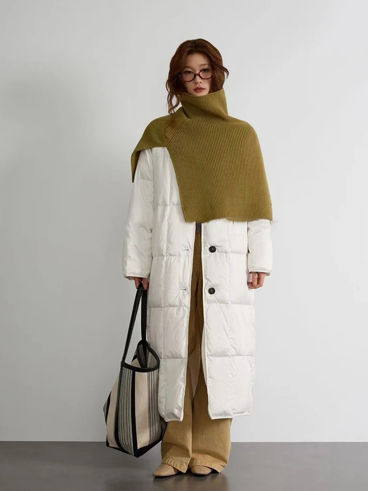 

Зимняя вязаная шаль длиной до колена, длинный пуховик, женская однобортная верхняя одежда Parker, женские теплые пуховики на белом утином пуху