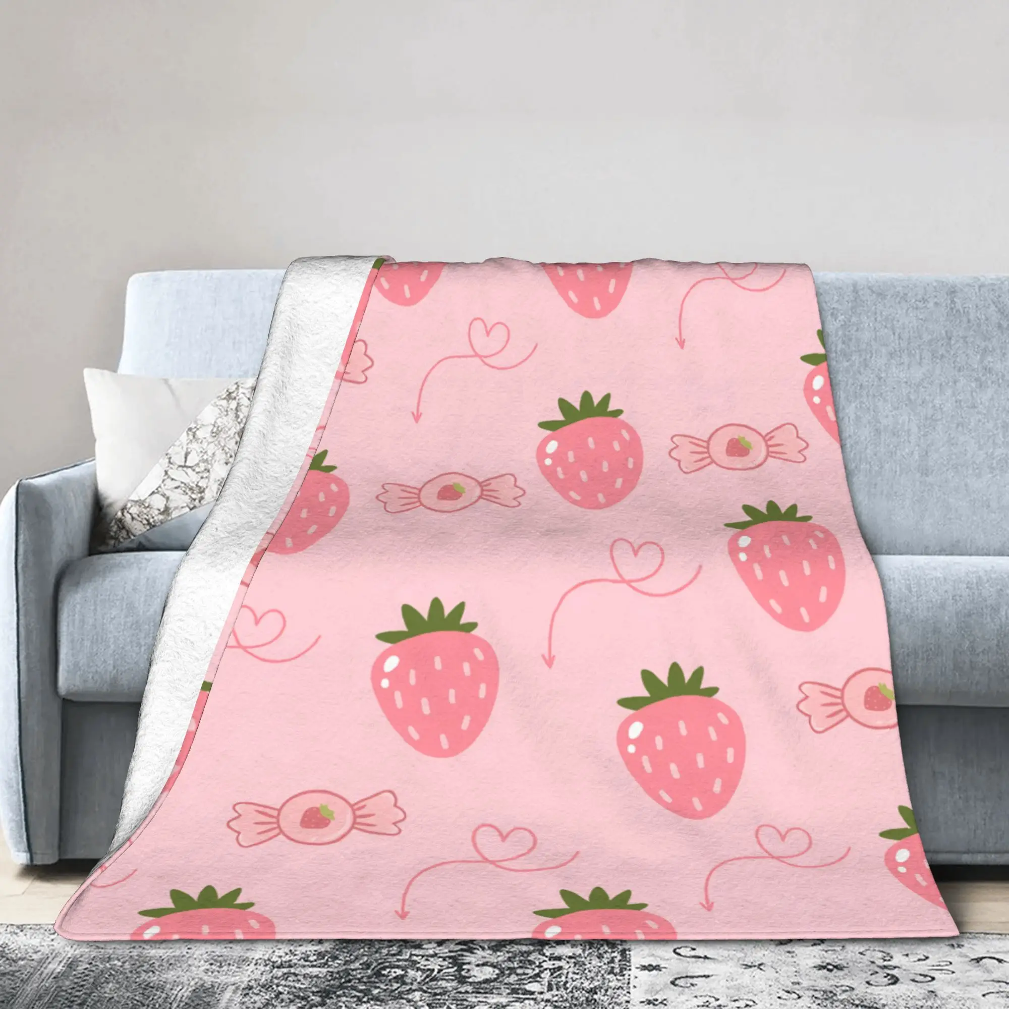 Strawberry Sweet Candy Pink Knitted Blankets   Wool Throw Blankets Summer Air Conditioning Decoration Lightweight Bedsprea