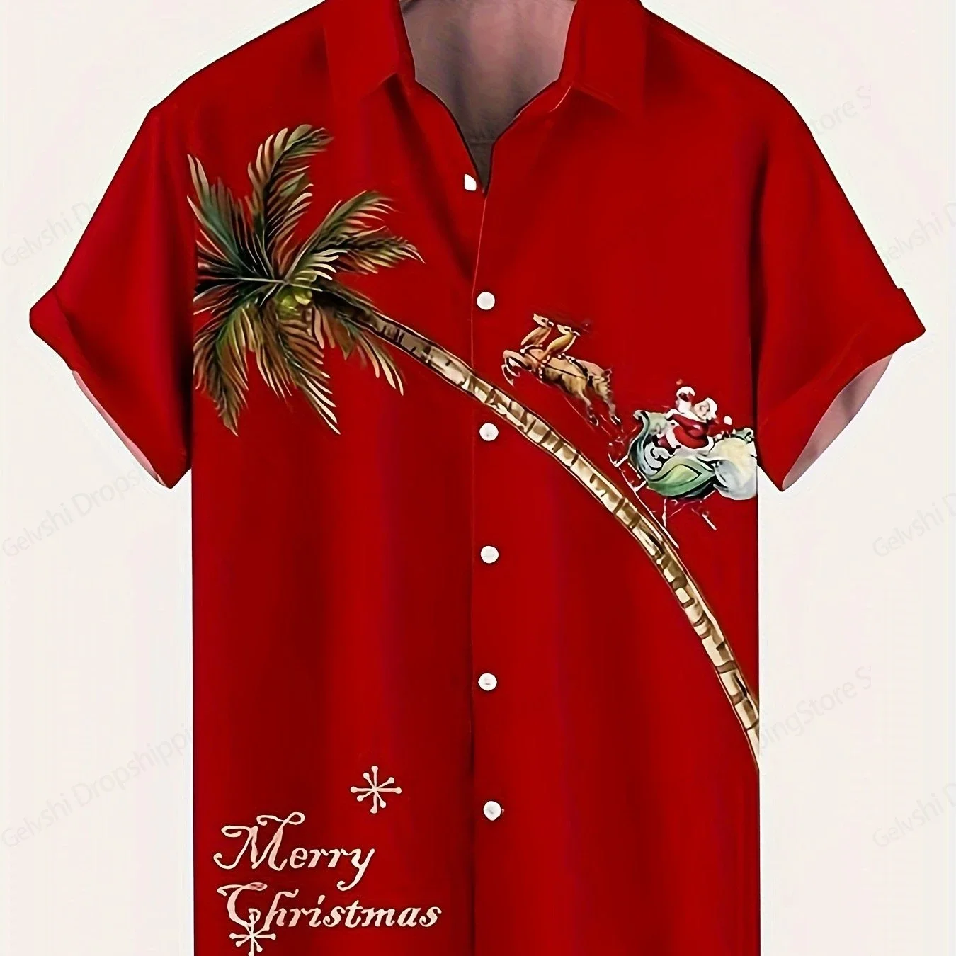 Kemeja Hawaii Santa Claus, kemeja pantai bercetak elegan saku natal Pria Wanita Mode lengan pendek Hawaii blus rusa