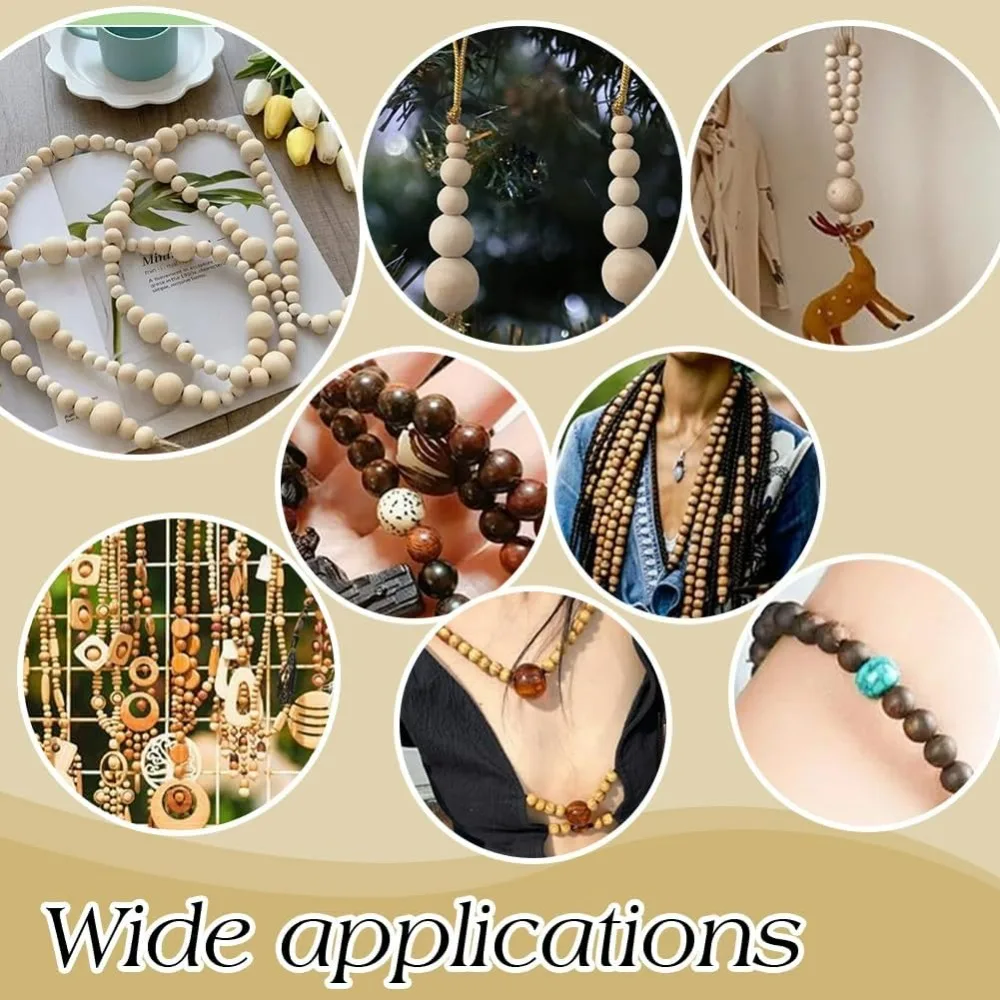 480개 4가지 스타일 나무 구슬 목공예 구슬 6~23mm 쌀알 모양 원형 나무 스페이서 구슬 마크라메 헤어 공예용
