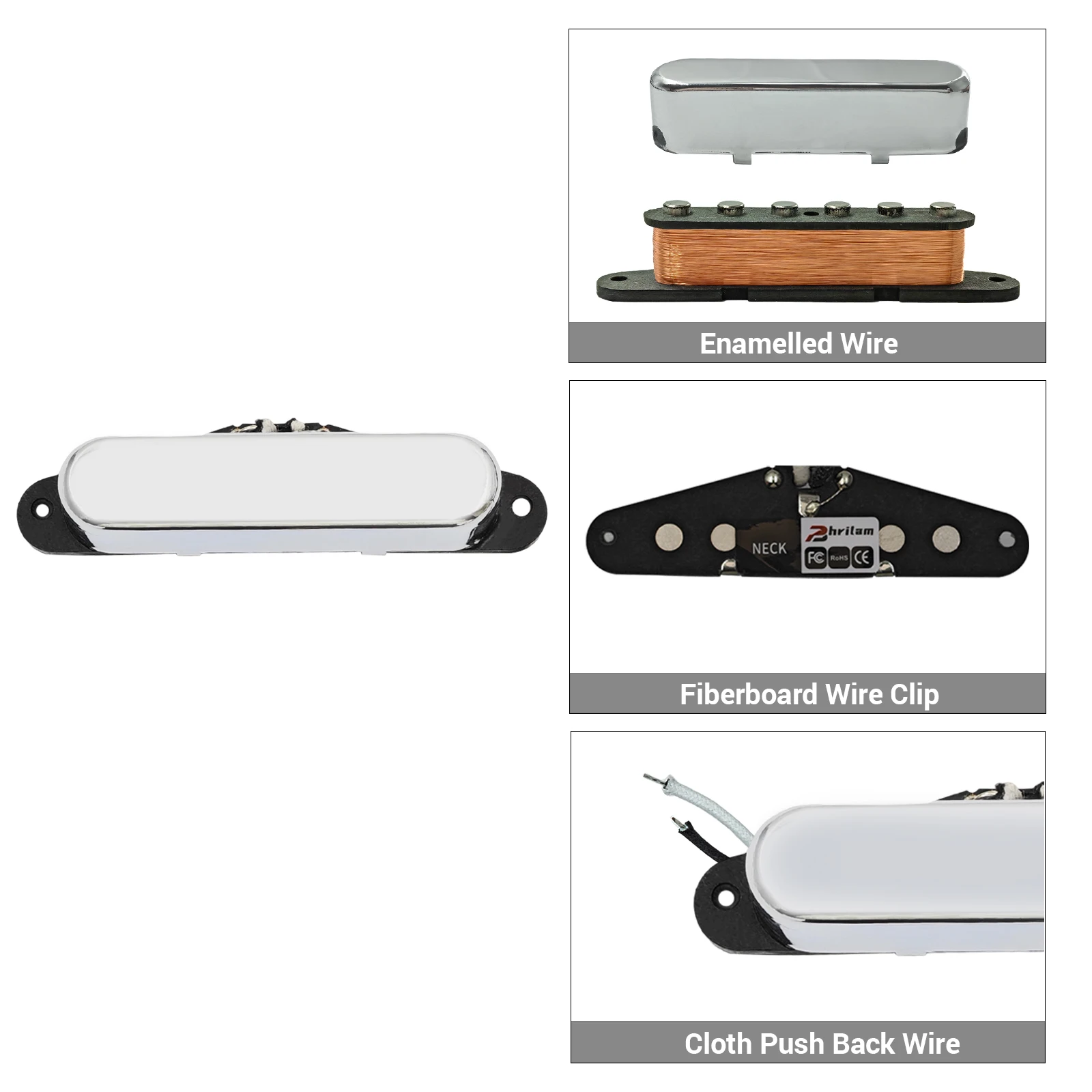 PHRILAM  Alnico5 Fiber bobbin Noiseless Single Coil Guitar Pickups Bridge  /Neck Pickup  Fit Pickups Part