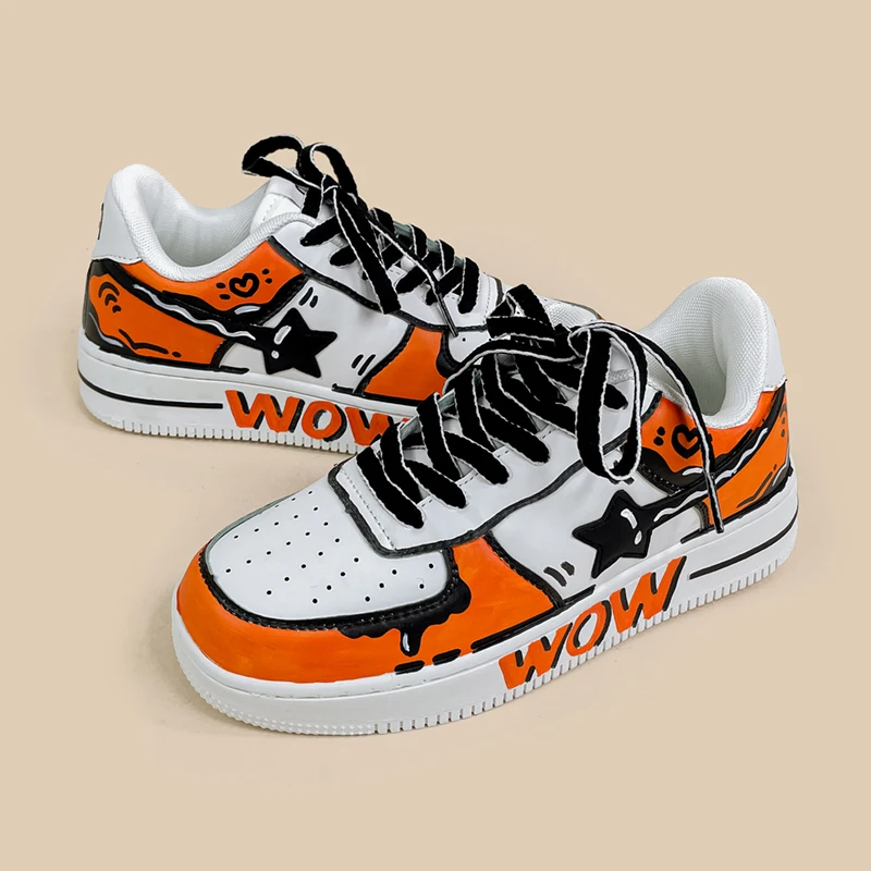 Amy and Michael Original Designers Sneakers Women Fashionable Trendy Hand-Painted Skateboard Shoes Female Sports Casual Trainers