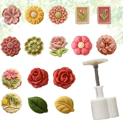 30g 50g 75g Flower Pattern Blossom Cookie Stamp Moon Cake Mold Lotus Rose Cherry Mid-Autumn Festival DIY Pastry Baking Tools