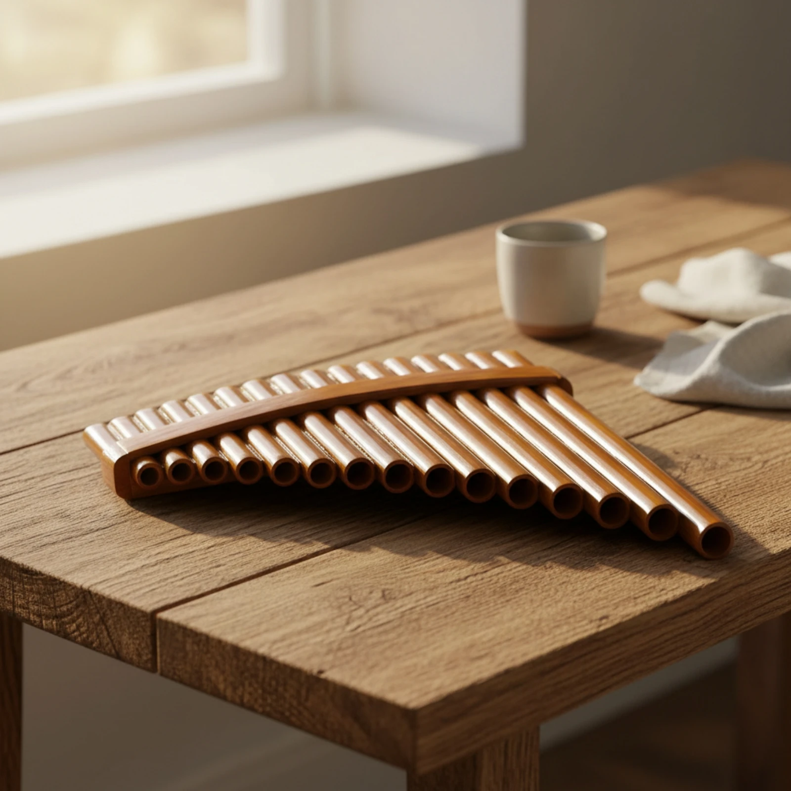 Bamboo Pan Flute with Bag G Major Pan Flute Panpipes Curved Wind Instrument Natural for Beginners, Practice, Music Lessons
