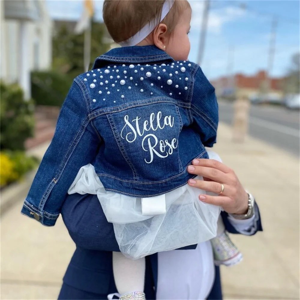 Pearl Demin Jean Jacket Custom Personalized with Name Baby Gift Wedding Photoshoot Birthday Photography Baby Girl Daughter Siste