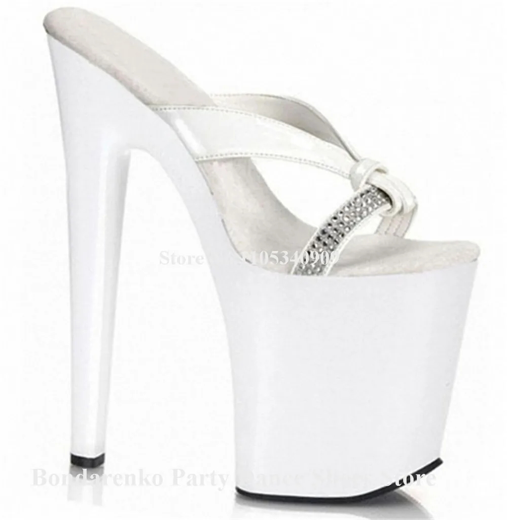 Bondarenko Bling Bling Rhinestones Straps Stiletto Heel Slippers Sandals Open Toe Red White High Platform Thin Heel Dance Shoes