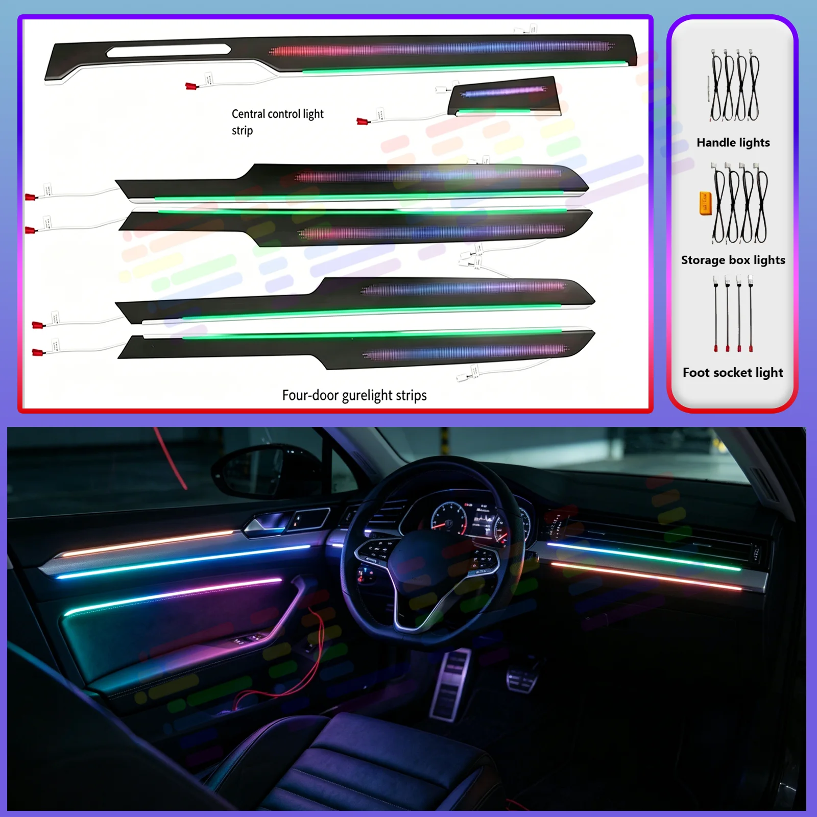 

Dashboard Decorative For Volkswagen Magotan B8 2017-2023 Years Ambient Light Atmosphere Lamp Interior lighting kit Strips LED