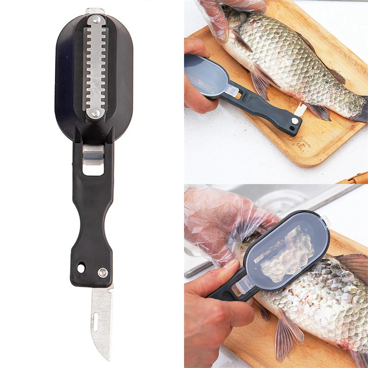 

2 In 1 Fast Remove Fish Scale Planer Tools Stainless Steel Cleaning Seafood Knife Chef Kitchen Accessories Useful Things Utensil