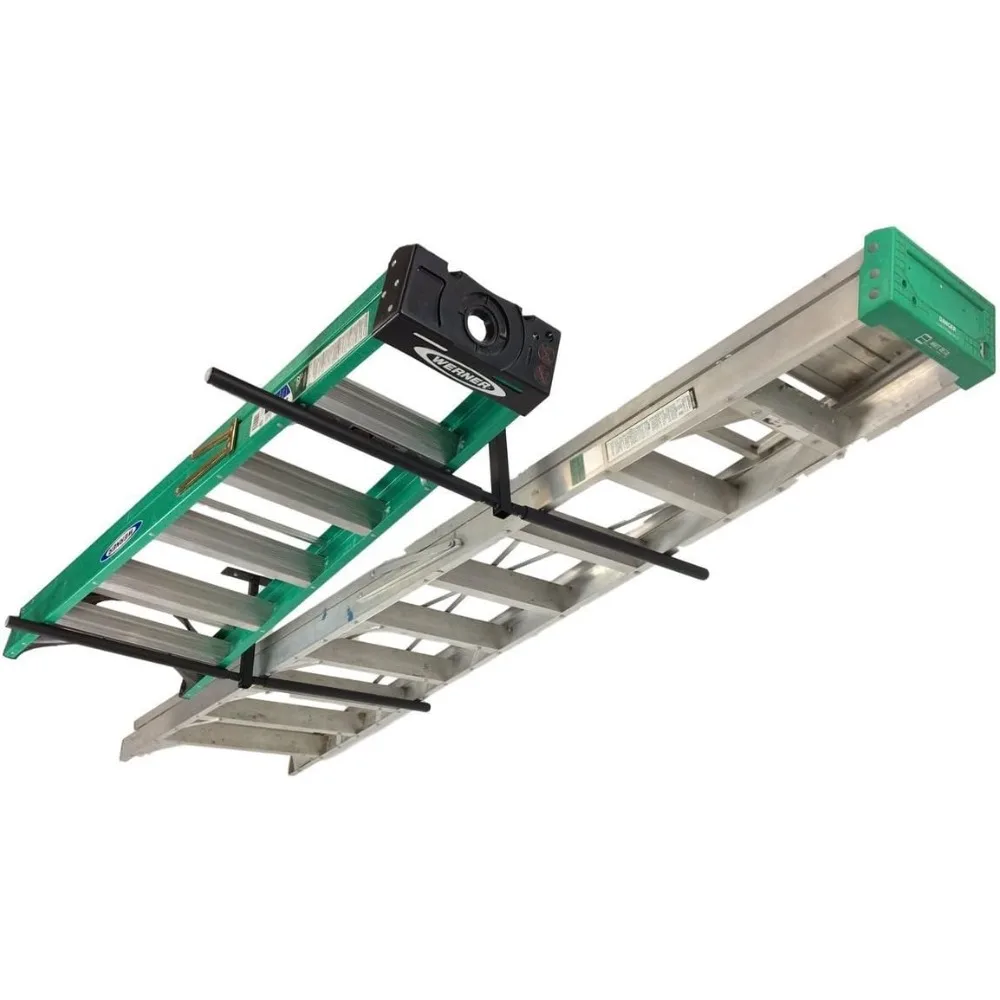 

StoreYourBoard Double Ladder Ceiling Rack – Hi Port 2 Garage Ceiling Ladder Hanger | Adjustable Overhead Ladder Storage for Step