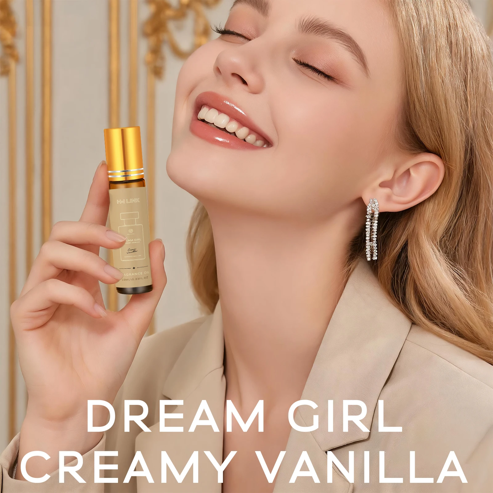 Perfume en Aceite Dream Girl de 10ml para Mujer, Aroma Cremoso de Vainilla, Floral y Frutal, Tamaño Portátil para Viaje, Eau de Toilette para Mujer