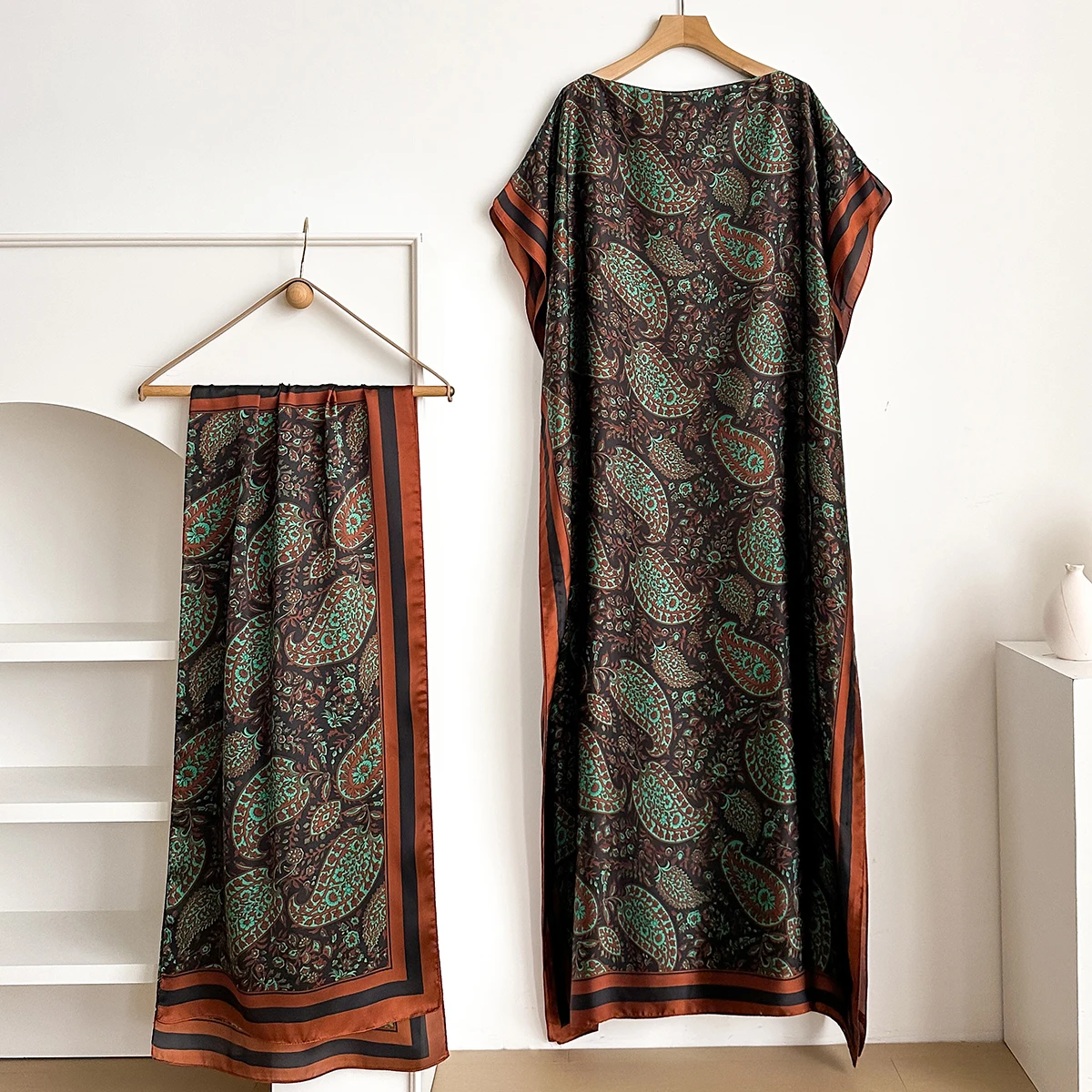 فستان صيفي جديد مطبوع مع وشاح كبير دبي تركيا قفطان إسلامي فضفاض عباية نسائية أفريقية غير رسمية بيزلي شال رداء #2