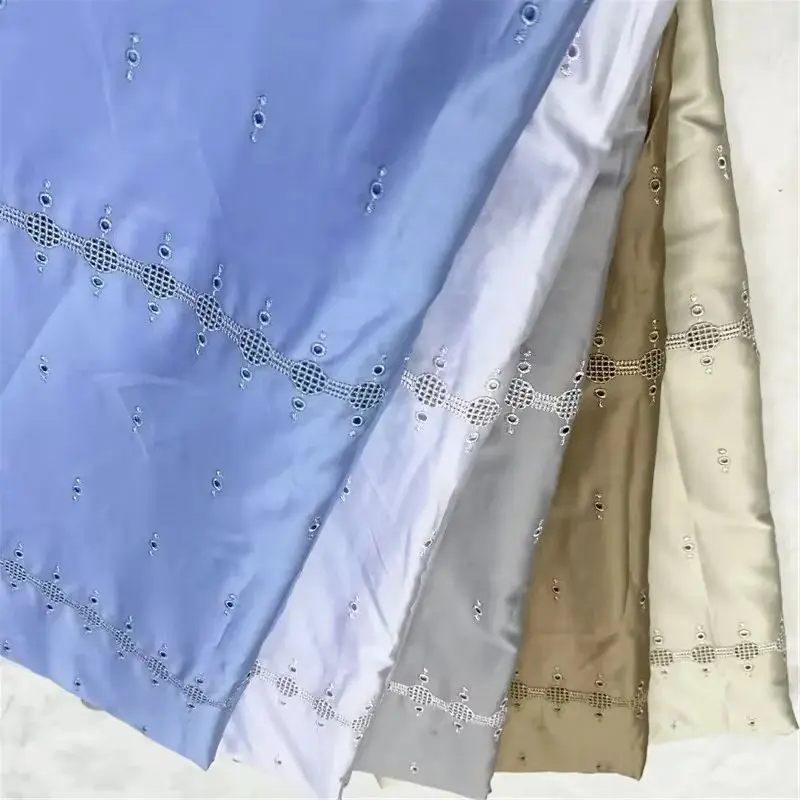 

5 Yards Nigerian 100% Cotton Polish Satin Embroidery Fabric High Quality Swiss Voile Lace Material For Men Dubai Style 14L362003