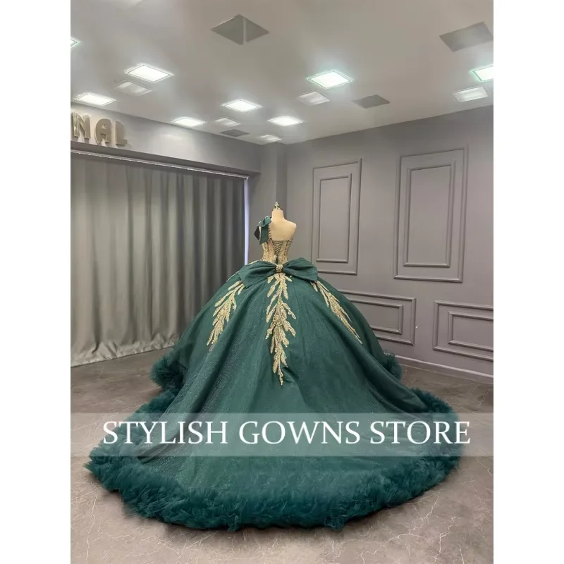 Princess Bowknot Ball Gowns for Girls Lace Appliques Ruched Corset Quinceanera Dresses Vestidos De 15 Customized