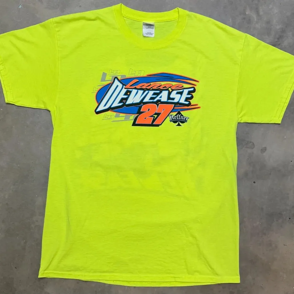Vintage American Racing Short Sleeve T-Shirt Laziness Style Fluorescent Green High-End Feelings Casual Wear for Men