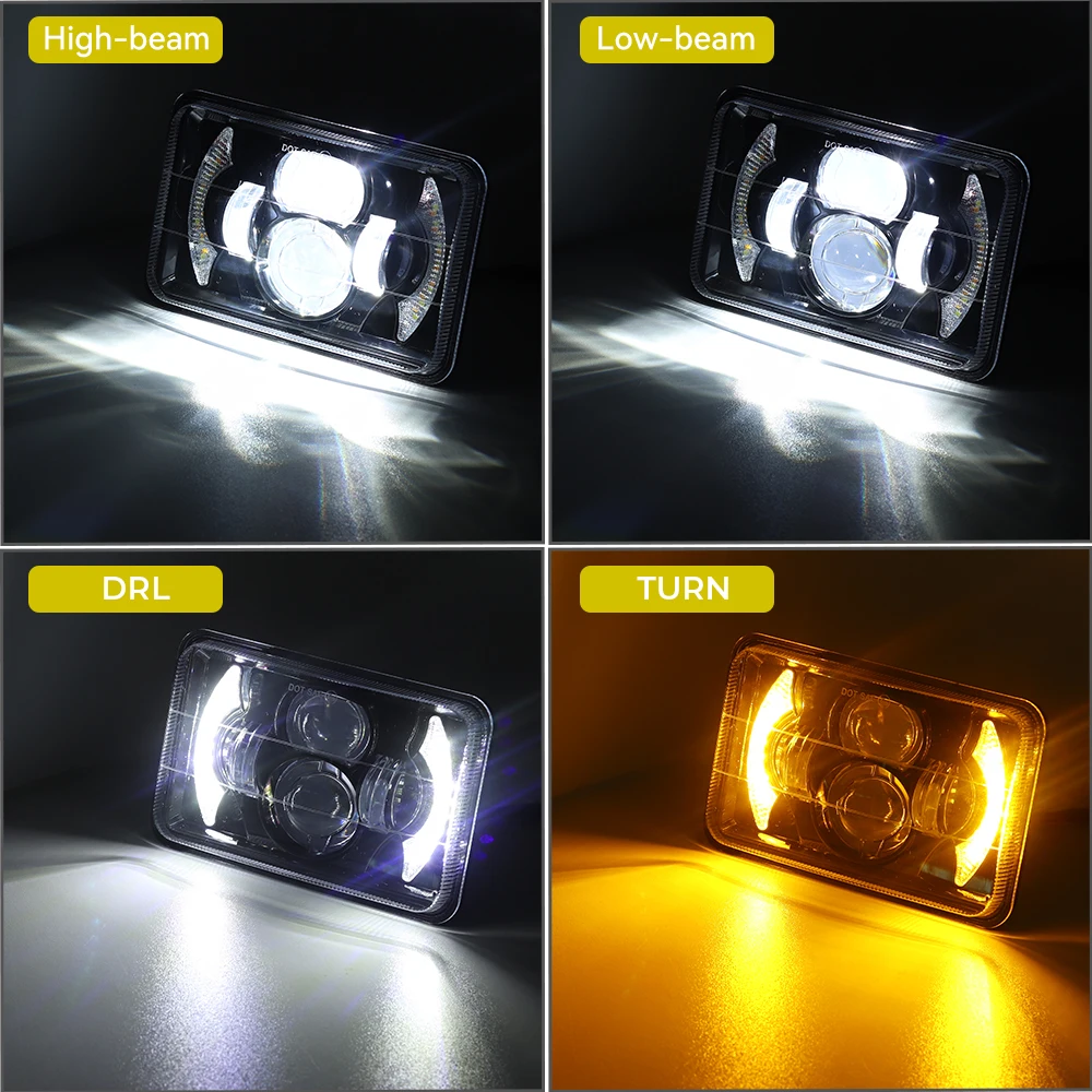 4x6 Square Led Headlight Sealed High Low Beam DRL Turn Signal Light for Kenworth Peterbilt H4651 H4652 for Chevrolet S10 1995