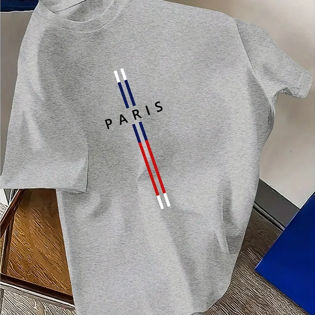2026 Men's Kids 100% Pure Cotton Summer Loose Fitting Oversized Paris Print Casual Slim Fit Round Neck Short Sleeved T-shirt Top