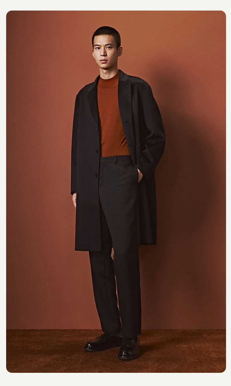 

High-end Autumn Winter Men's Double-sided Cashmere Coat Temperament Simple Elegant Black Coat Soft and Delicate Luxury Men Wear