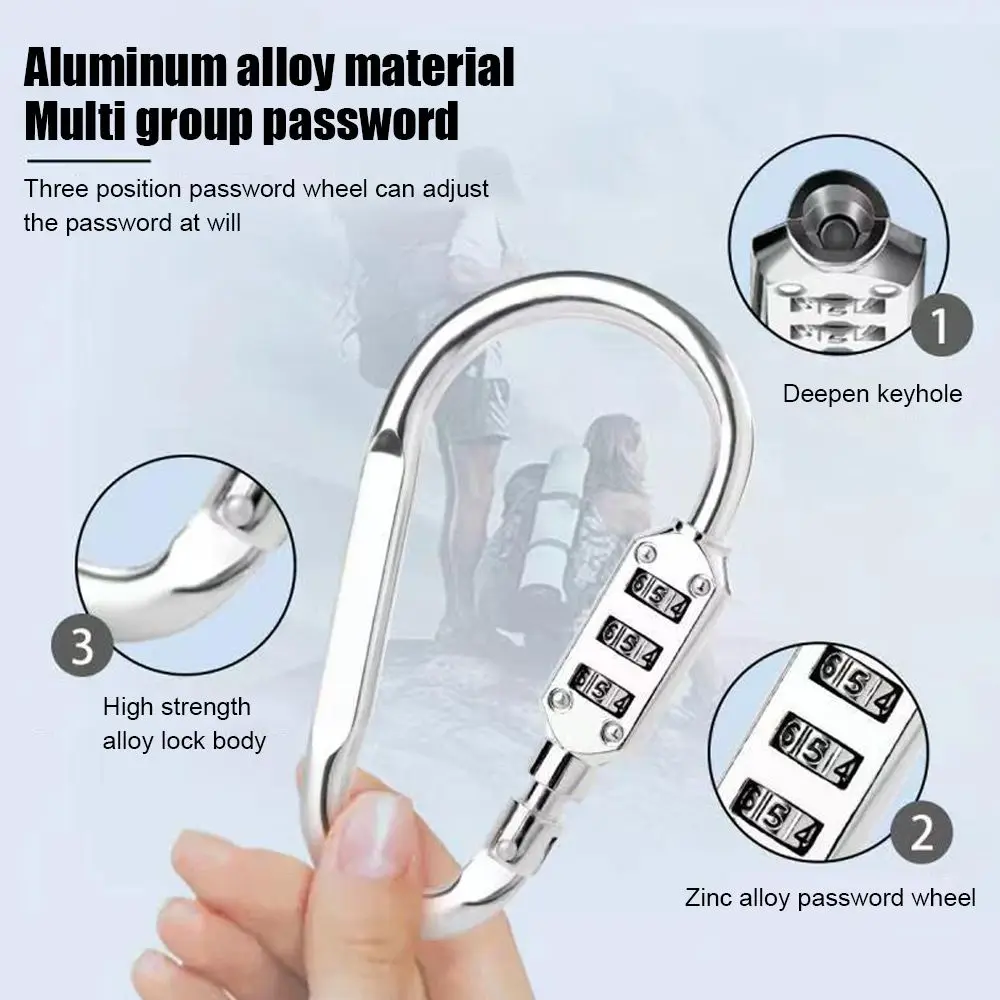 3-digit Universal Computer Bag Suitcase Padlock Carabiner Combination Lock Bicycle Electric Vehicle Helmet Lock Aluminum Alloy