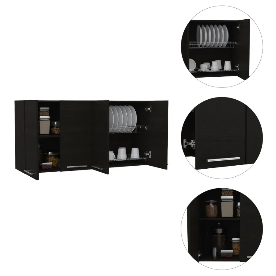 Stockton Armario de pared rectangular con cuatro puertas abatibles, negro gue