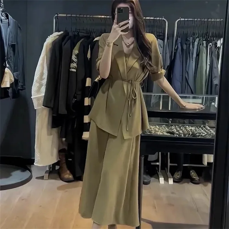 High end Fashion Dress Set Women's 2024 Spring Summer New Small Fragrant Style Suit Dress with Waist Wrap for Slim Two Piece Set