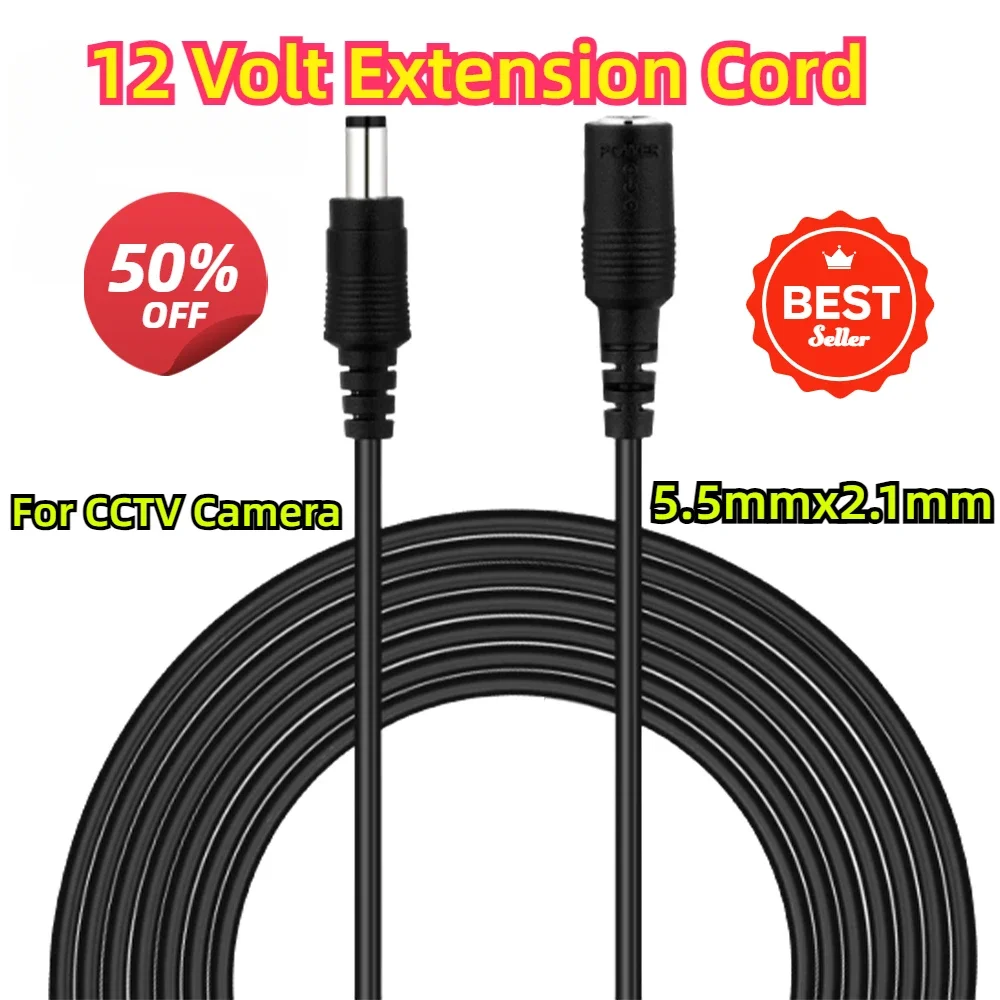 For CCTV Camera 12 Volt Extension Cord 6 Meters DC 12V Power 10M Extension Cable 5.5mmx2.1mm/20 FT DC Plug