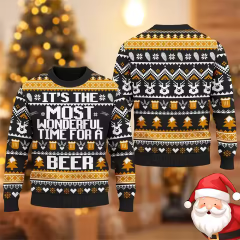 Ugly Christmas Sweater For Men Funny Santa Claus Graphic Winter Warm Pullover Casual Loose Fit Holiday Sweatshirt